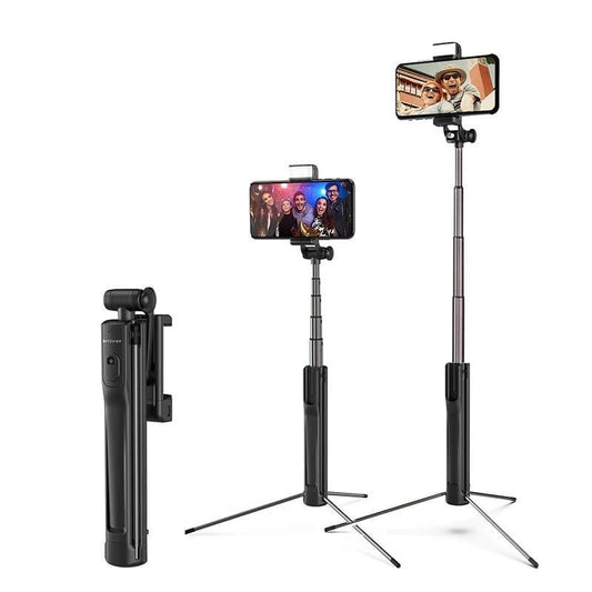 Blitzwolf BW-BS8 Extendable Bluetooth Tripod Selfie Stick with LED Fill Light for Phone Sport Camera - Black