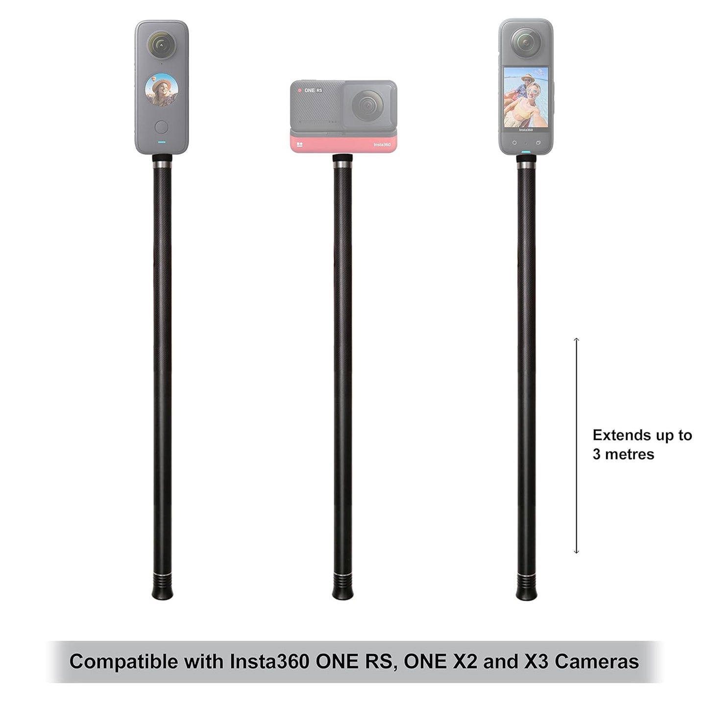 Insta360 India Accessories Extended Invisible Selfie Stick for ONE, ONE X and ONE R - Black