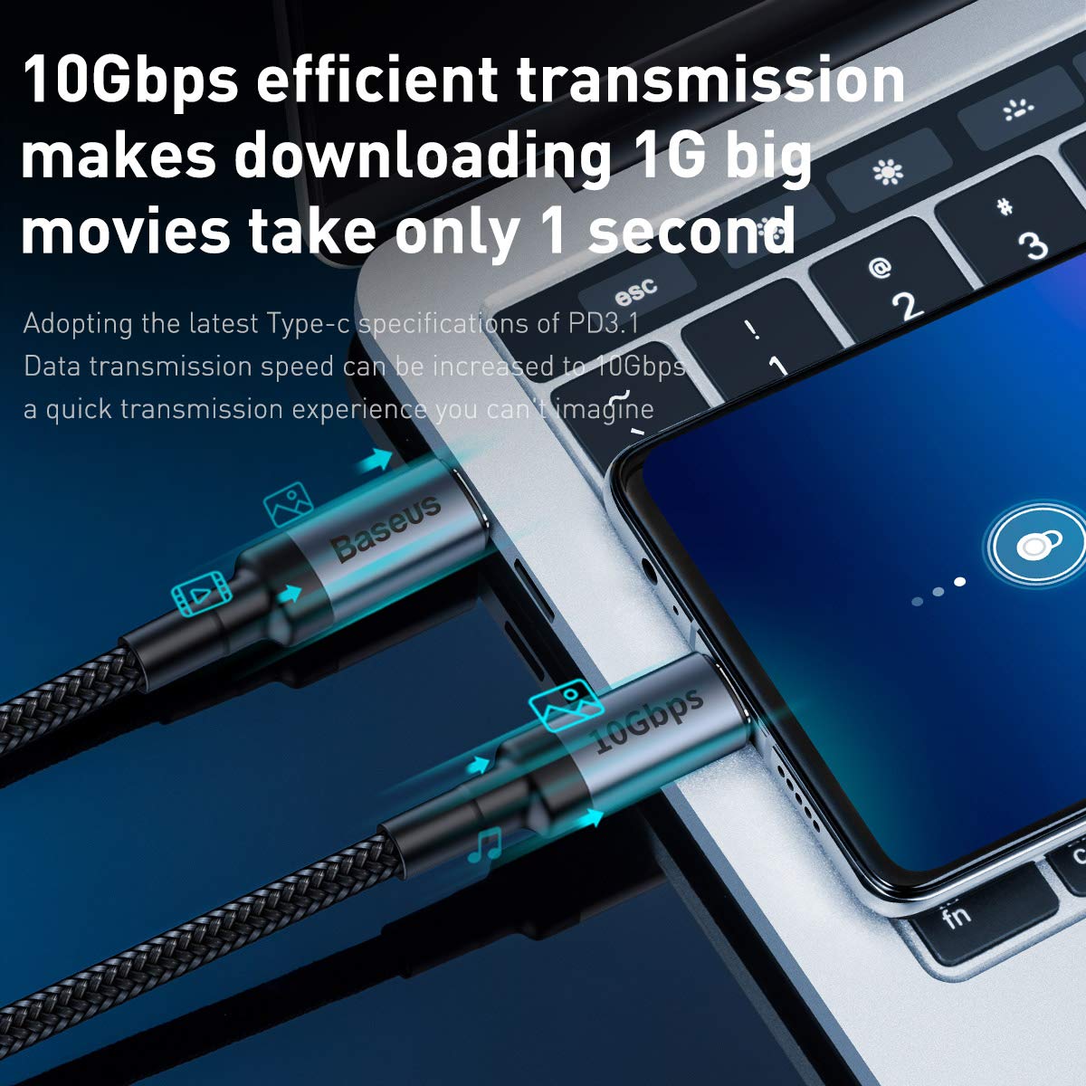 Baseus Cafule Series USB 3.1 Type C to USB C Cable for MacBook 100W/20V 5A Gen 2 PD Quick Charge 4.0 3.0 for Samsung, Apple,Xiaomi USBC USB-C Charger Cord