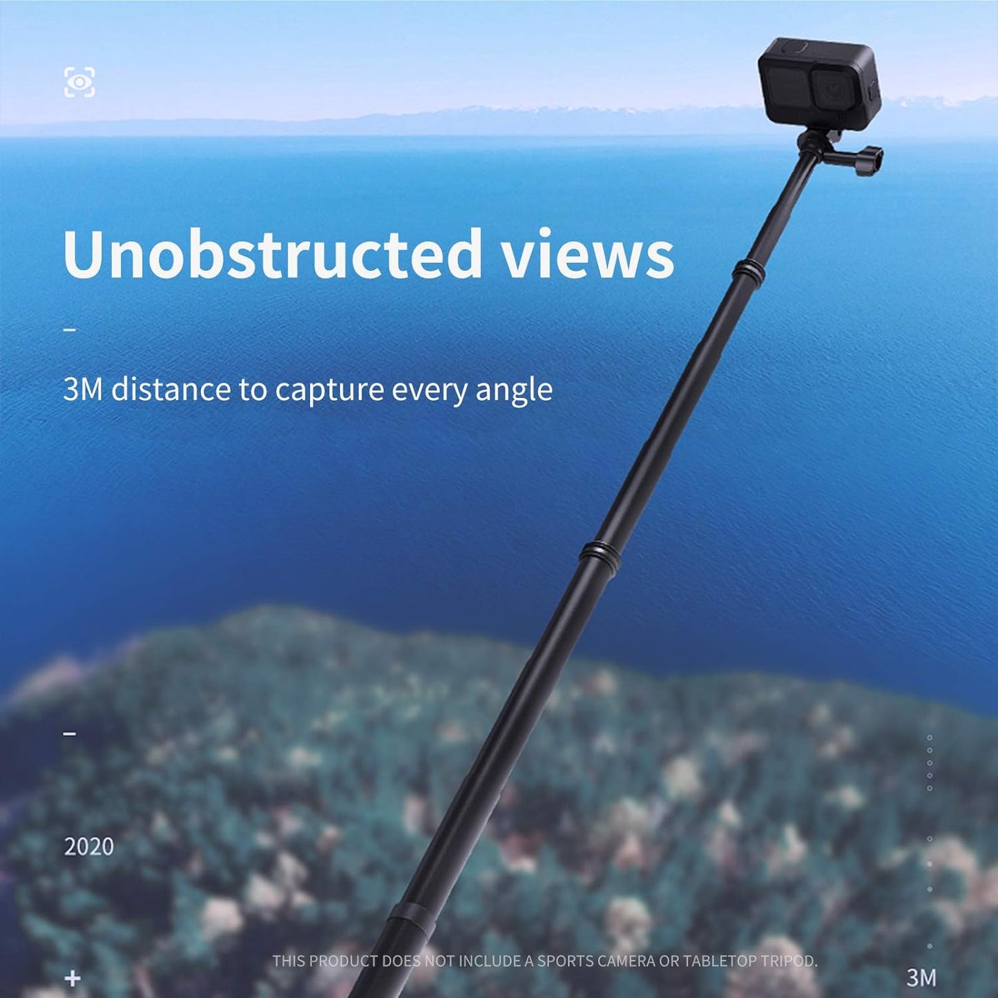 TELESIN 118/3 Meters Ultra Long Selfie Stick for GoPro Max Hero 9 8 7 6 5 4 3+, Insta 360 One R One X, DJI Osmo Action, Extendable at 6 Lengths Carbon Fiber Lightweight Pole Monopod