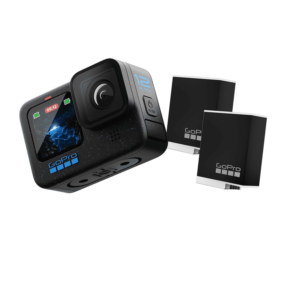 GoPro HERO12 Waterproof Action Camera with Front & Rear LCD Screens, 5.3K60 Ultra HD Video, HyperSmooth 6.0 + AutoBoost, Live Streaming with Enduro Battery (1-Yr International + 1-Yr India Warranty)