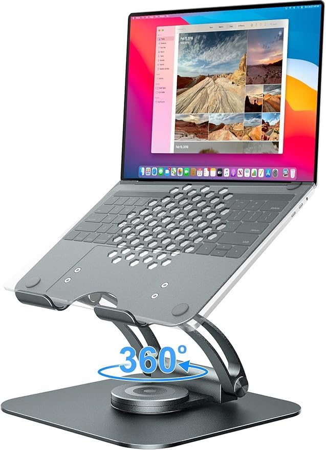 iEDS Laptop Stand Adjustable Ergonomic Aluminum Laptop Stands Compatible with HP,Tablets Xiaomi Dell MacBook HP Lenovo (360° Rotatable Base Grey - Bigger)