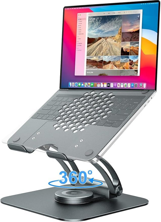 iEDS Laptop Stand Adjustable Ergonomic Aluminum Laptop Stands Compatible with HP,Tablets Xiaomi Dell MacBook HP Lenovo (360° Rotatable Base Grey - Bigger)