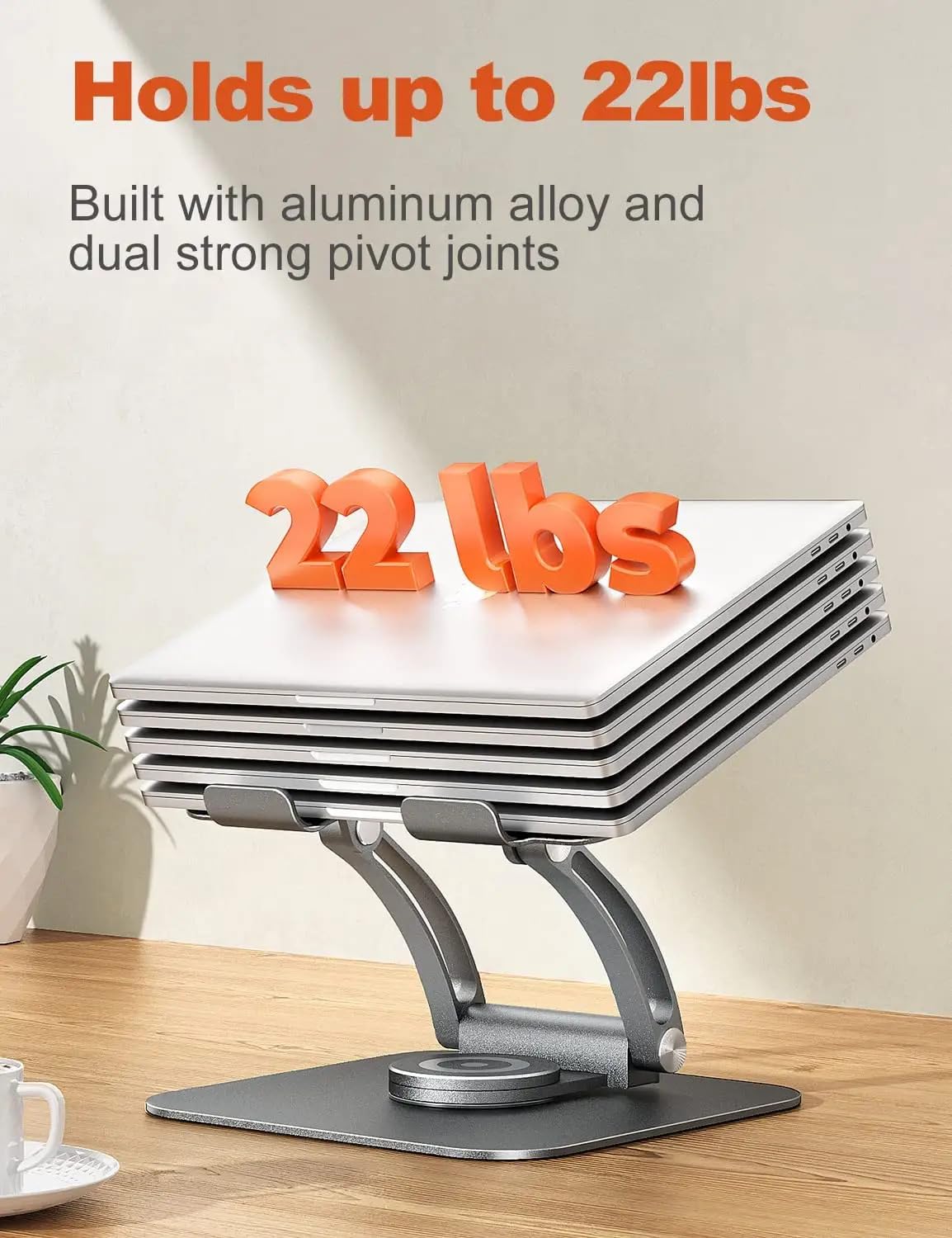 iEDS Laptop Stand Adjustable Ergonomic Aluminum Laptop Stands Compatible with HP,Tablets Xiaomi Dell MacBook HP Lenovo (360° Rotatable Base Grey - Bigger)